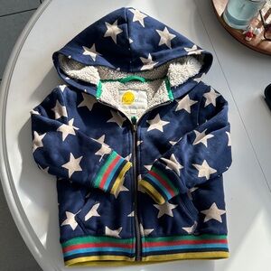 Mini Boden Navy Star Hoodie with Rainbow Trim